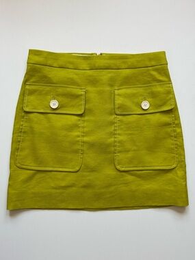 J. Crew Womens Chartreuse Patch-Pocket Skirt in Stretch Linen - Size 4